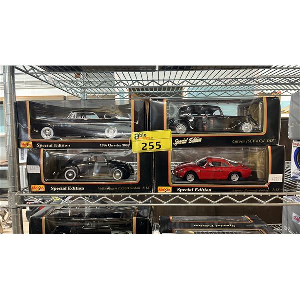 (4) ASSORTED DIECAST 1:18 SCALE MODEL CARS IN BOXES