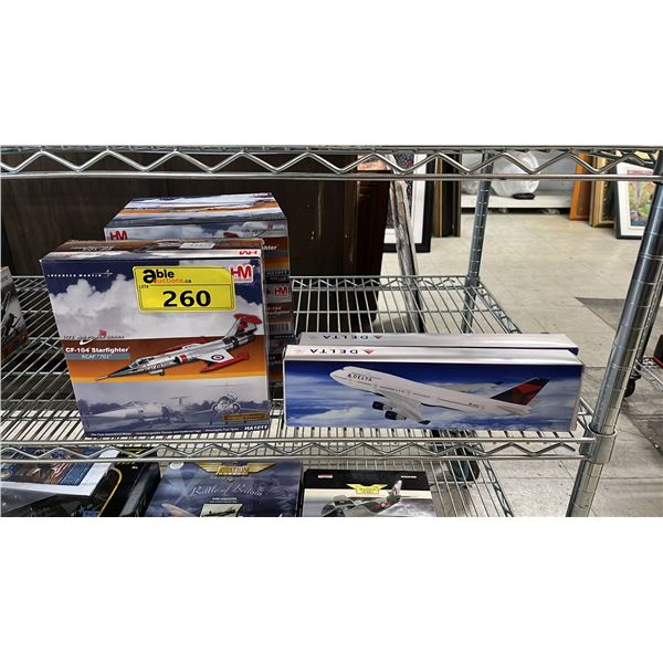 (3) HOBBY MASTER DIECAST 1:77 SCALE MODEL CF-104 STARFIGHTERS & (2) DELTA BOEING SCALE MODELS