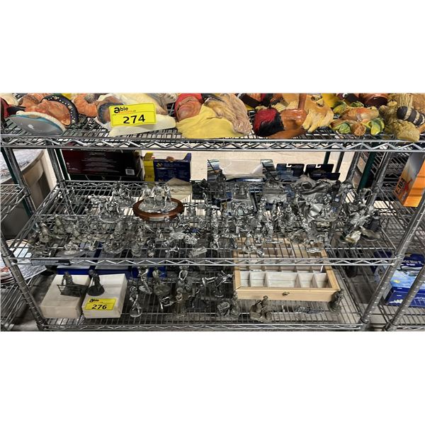 SHELF OF ASSORTED PEWTER FIGURINES