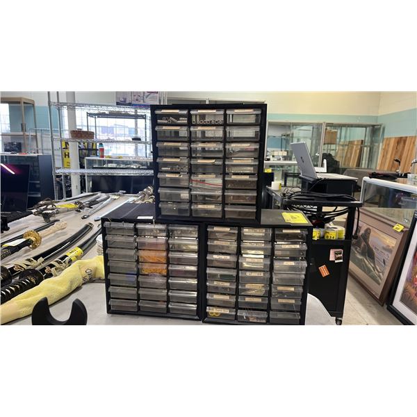 (3) SMALL ORGANIZER CABINETS AND CONTENTS: EACH IS APPROX. 9.5"S X 9"T X 6"D