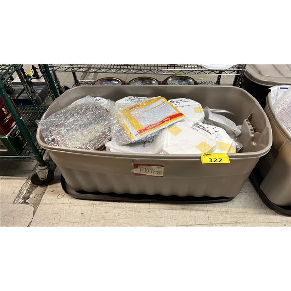 LARGE TOTE OF ASSORTED COLLECTOR PLATES *TOTE & LID INCLUDED*