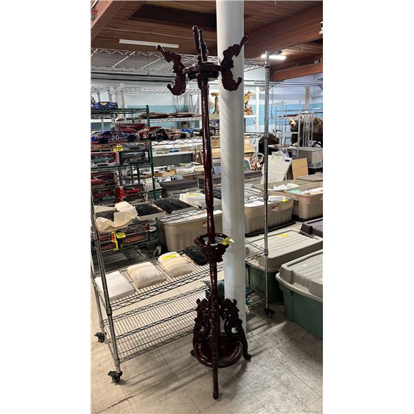 WOOD (APPROX.) 6'4" COAT RACK WITH MOTHER-OF-PEARL INLAY