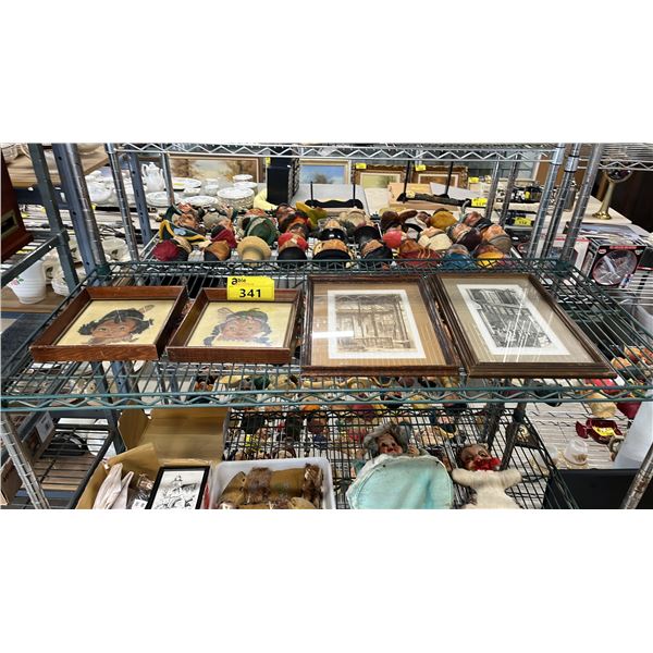 (2) VINTAGE FRAMED PRINTS & (2) FRAMED NEEDLEWORK ART