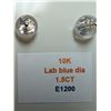 Image 2 : 10K(1.01G), BLUE LAB DIAMOND (1.5CT) EARRING, APPRAISED INSURANCE VALUE $1400