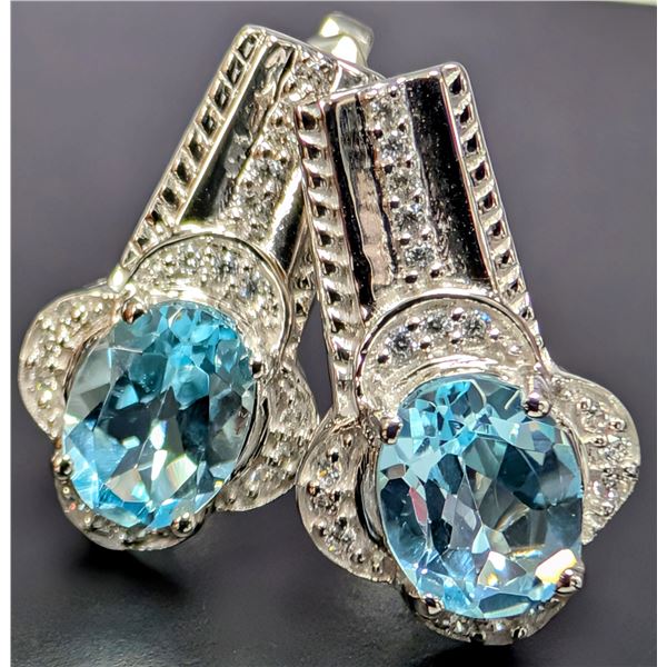 SILVER(4.72G), BLUE TOPAZ (APP 3CT) EARRING, SUGGESTED RETAIL VALUE $300