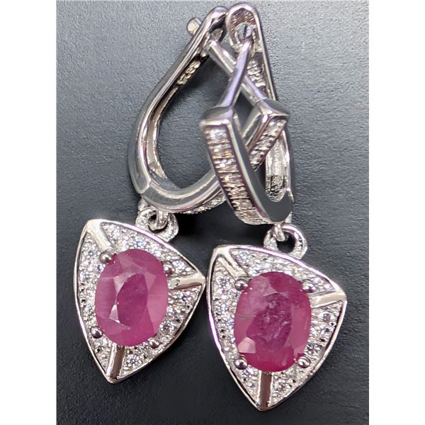 SILVER(4.77G), GENUINE RUBY (2CT) EARRING, SUGGESTED RETAIL VALUE $400
