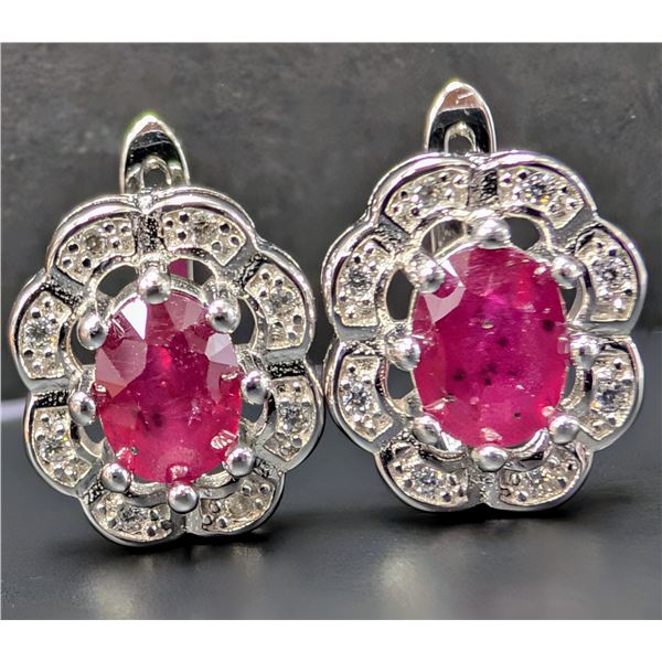 SILVER(5.1G), RUBY (2CT) EARRING, SUGGESTED RETAIL VALUE $400