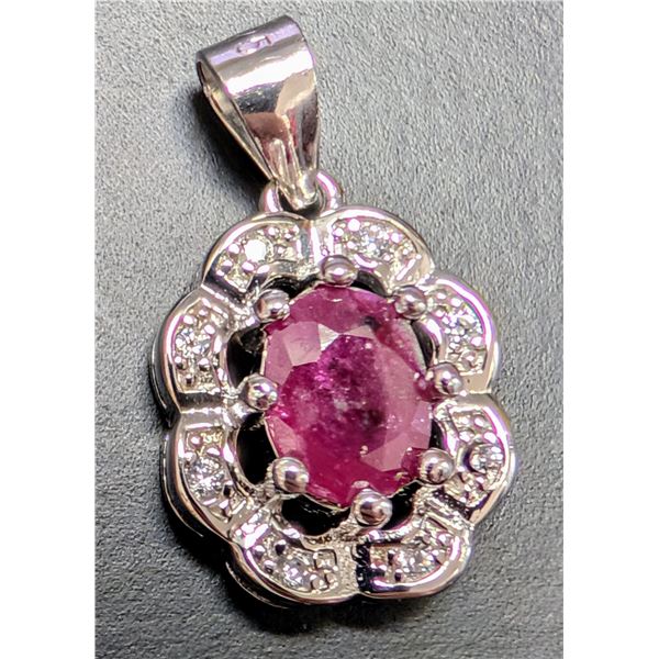 SILVER(2.2G), RUBY (1CT) PENDANT, SUGGESTED RETAIL VALUE $240