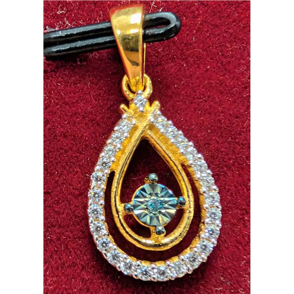 SILVER(1.35G), GENUINE LAB BLUE DANCING DIAMOND (0.01CT)+CZ PENDANT