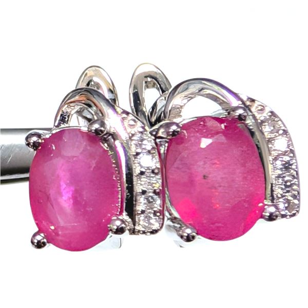 SILVER(2.9G), GENUINE RUBY (2CT) EARRINGS SUGGESTED RETAIL VALUE $200