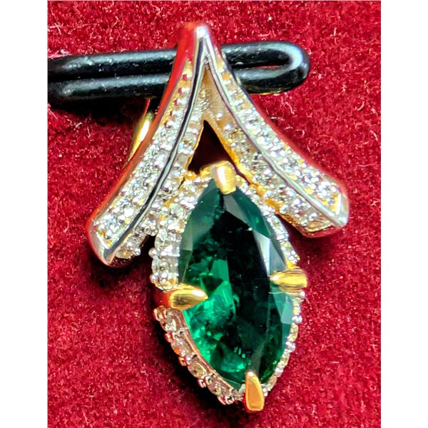 SILVER(1.15G), CREATED EMERALD (1.35CT) PENDANT