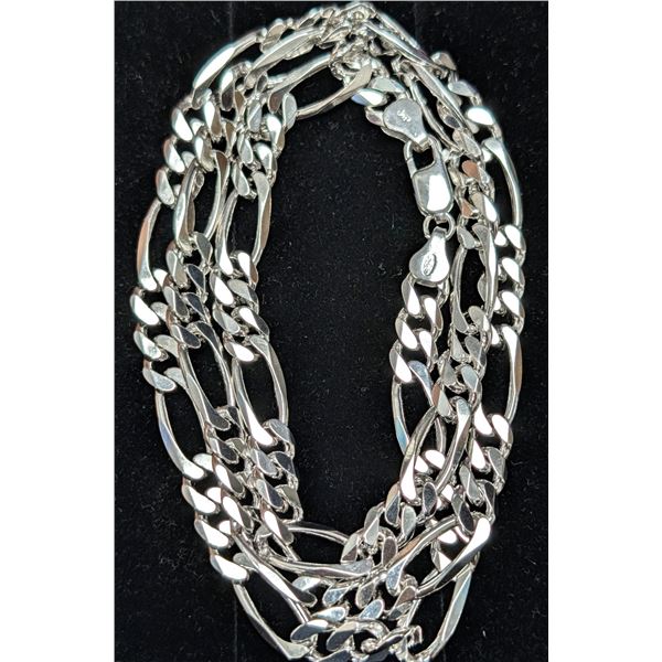 SILVER(24G), MEN'S HEAVY RHODIUM PLATED ITALIAN CHAIN 22"