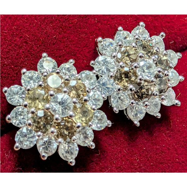 SILVER(4.8G),  SMOKEY QUARTZ AND CZ EARRINGS