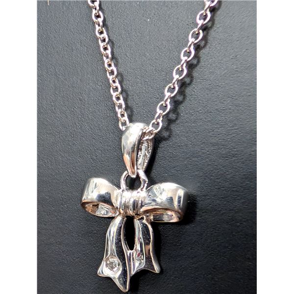 SILVER(2.57G),  NATURAL DIAMOND (0.01CT) NECKLACE 15"