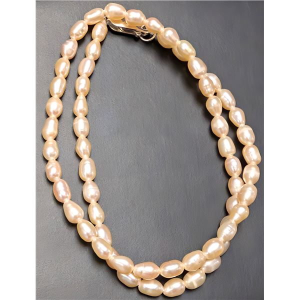 SILVER FRESH WATER PEARL NECKLACE 16", SUGGESTED RETAIL VALUE $200