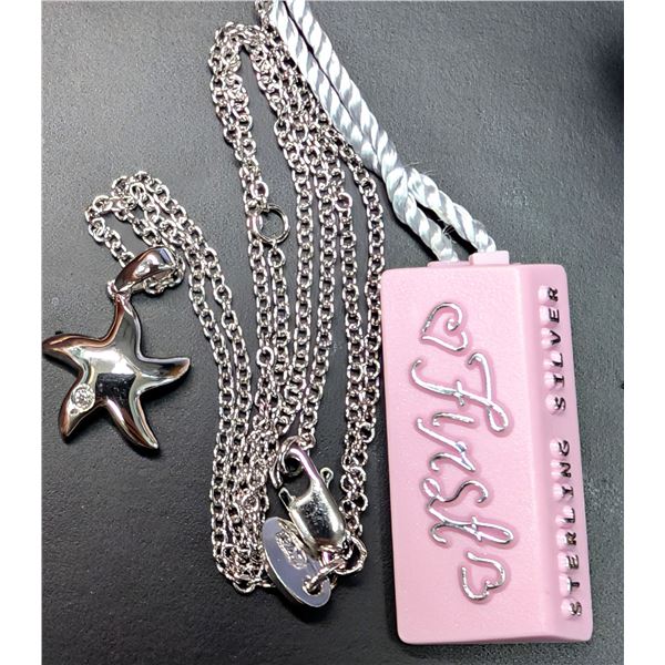 SILVER(2.68G),  NATURAL DIAMOND (0.01CT) NECKLACE 15"