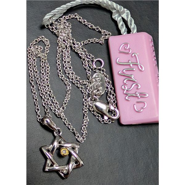 SILVER(2.71G), NATURAL DIAMOND (0.01CT) NECKLACE 15"