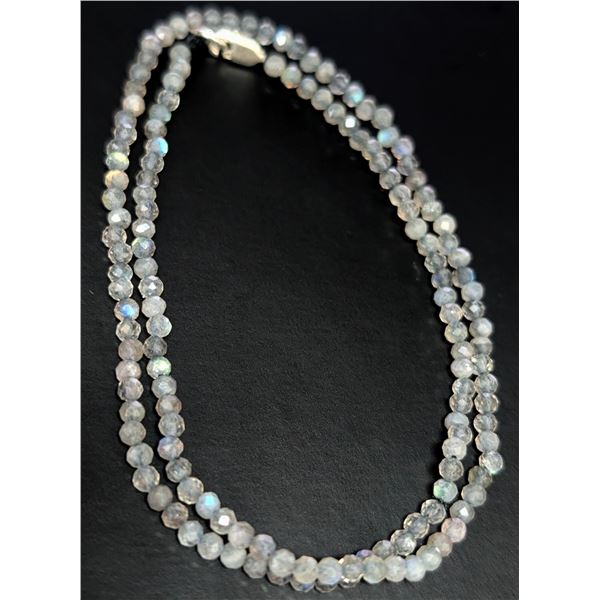 LABRADORITE FACETED BEADS SILVER NECKLACE 13"