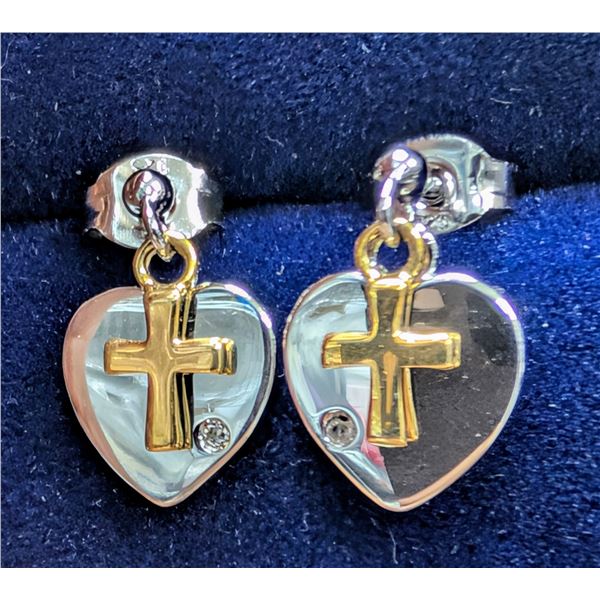 SILVER(2.53G), GENUINE DIAMOND (0.02CT) EARRINGS