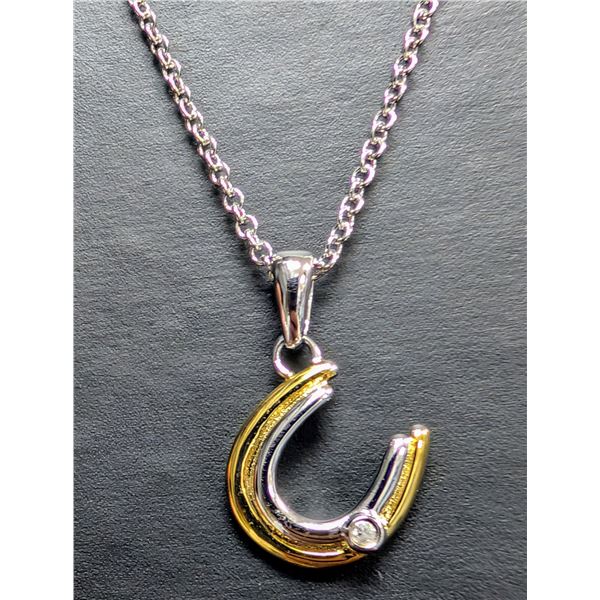 SILVER(2.35G), GENUINE DIAMOND (0.01CT) NECKLACE 15",