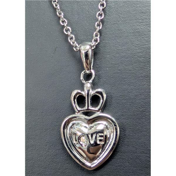 SILVER(2.53G), GENUINE DIAMOND (0.01CT) NECKLACE 15"