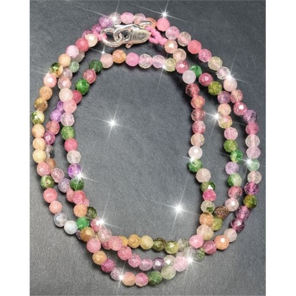 SILVER(4.78G), GENUINE TOURMALINE NECKLACE 16",