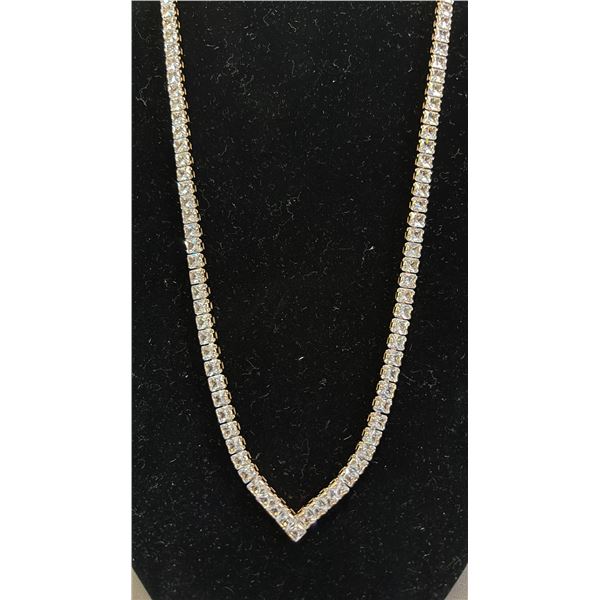 *NEW* 18K GOLD PLATED 4MM PRINCESS CUT SIMULATED DIAMOND (CZ) TENNIS NECKLACE: 18" LONG