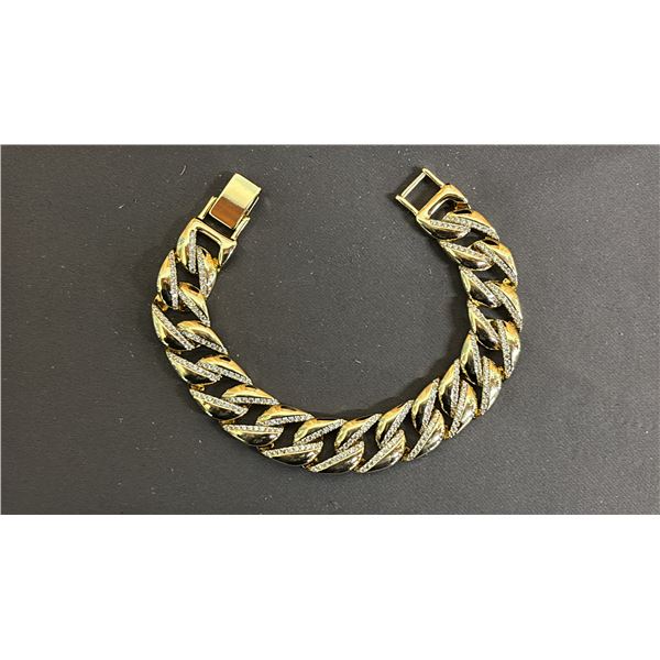 *NEW* 14K GOLD PLATED 14MM ICED OUT CUBAN LINK BRACELET: 8" LONG