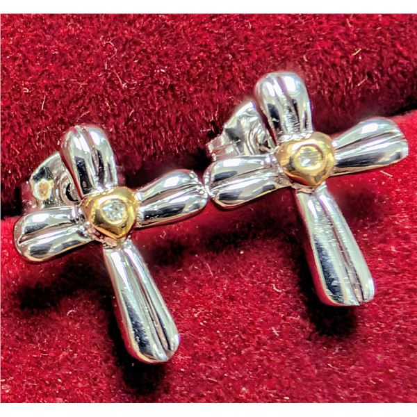 SILVER (1.78G), GENUINE DIAMOND EARRINGS