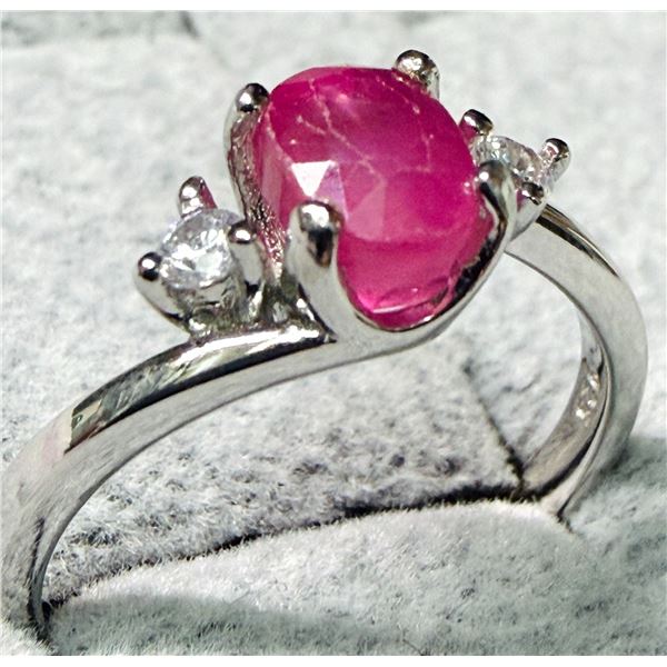 SILVER(2.61G), RUBY (1.5CT) RING, SUGGESTED RETAIL VALUE $200: SIZE 8
