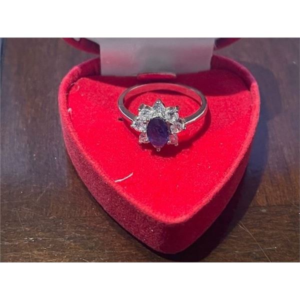 SILVER(2.7G), SAPPHIRE (1CT) RING, SUGGESTED RETAIL VALUE $200: SIZE 8.5