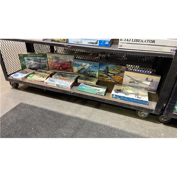 SHELF OF ASSORTED AIR & GROUND VEHICLE MODEL KITS: AIRFIX, ITALERI, HASEGAWA & MORE