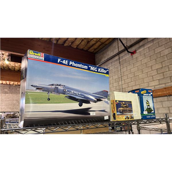 REVELL F-4E PHANTOM "MIG KILLER" MODEL KIT, US M551A1 SHERIDAN TANK MODEL KIT & CLEAR FIGURE DISPLAY