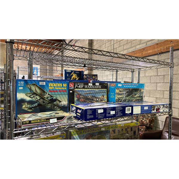 SHELF OF ASSORTED AIRPLANE MODEL KITS: REVELL, CONDOR, ERTL & MORE
