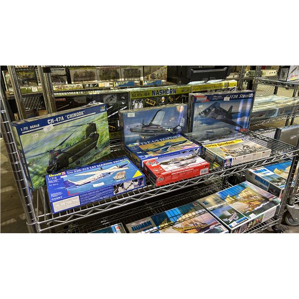 SHELF OF ASSORTED AIRPLANE & FIGURE MODEL KITS: ITALERI, REVELL, TRUMPETER & MORE