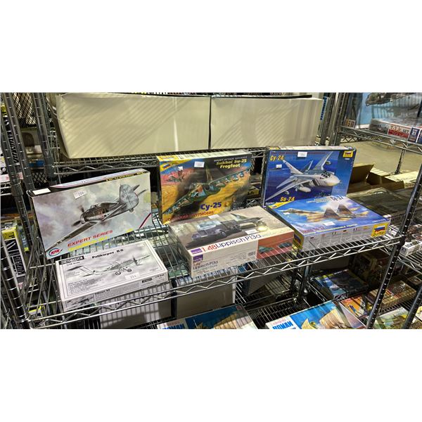 SHELF OF ASSORTED GROUND & AIR VEHICLE MODEL KITS: ENCORE, ZVEZDA, MPM & MAUVE