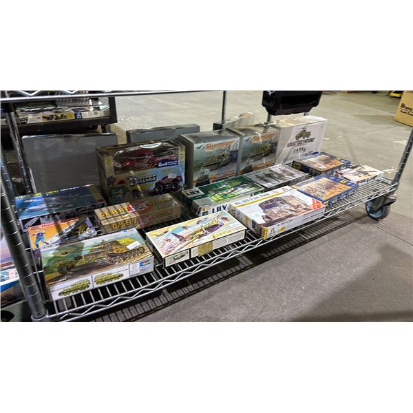 SHELF OF ASSORTED AIR & GROUND VEHICLE MODEL KITS: AIRFIX, ZVEZDA. REVELL & MORE