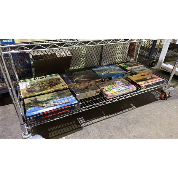 SHELF OF ASSORTED MODEL KITS: INFANTRY FIGURES, AIRPLANES & UTILITY TRUCK