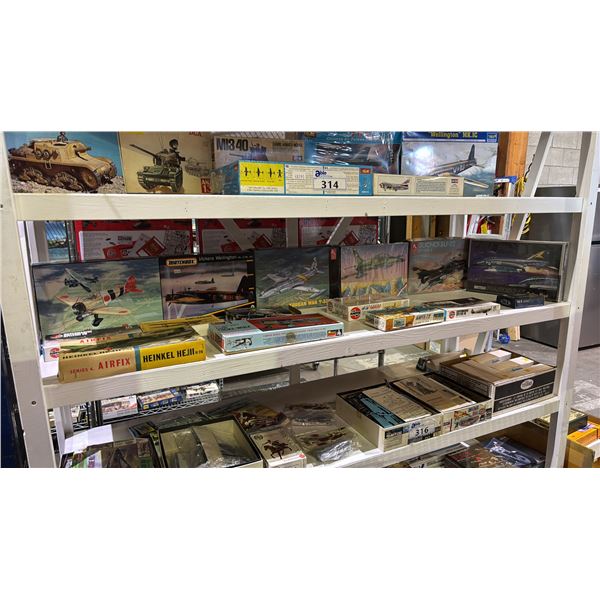 SHELF OF ASSORTED AIRPLANE MODEL KITS: MATCHBOX, HOBBY CRAFT, AIRFIX & MORE