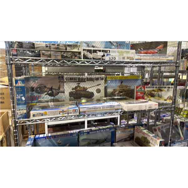 *SEALED BOXES* SHELF OF ASSORTED AIR & GROUND VEHICLE MODEL KITS: HASEGAWA, ITALERI, TAMIYA & MORE