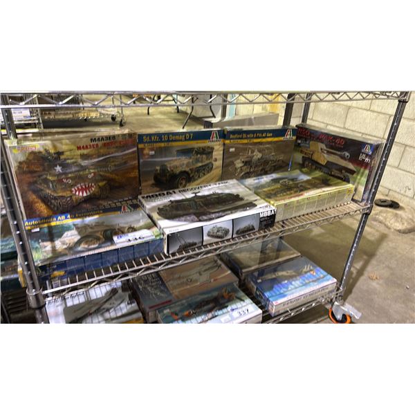 SHELF OF ASSORTED MILITARY VEHICLE MODEL KITS: ITALERI, ARV CLUB, DRAGON & ZVEZDA