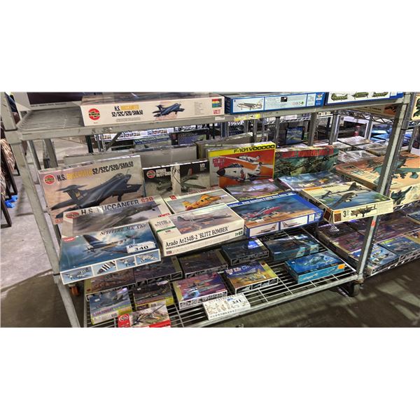 SHELF OF ASSORTED AIRPLANE MODEL KITS: AIRFIX, ACADEMY, HOBBY CRAFT & MORE