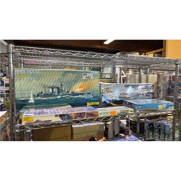 SHELF OF ASSORTED SHIP MODEL KITS: HELLER, REVELL, DRAGON & FUJIMI