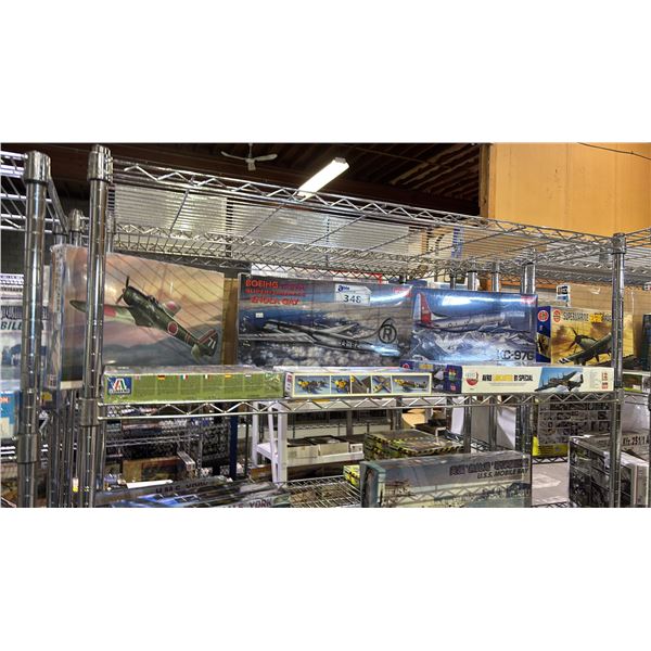 SHELF OF ASSORTED AIRPLANE MODEL KITS: AIRFIX, ACADEMY, HASEGAWA & ITALIERI