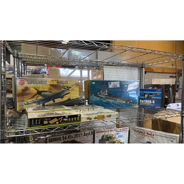 SHELF OF ASSORTED MODEL KITS: AIRPLANES, SHIP & MILITARY FIGURES
