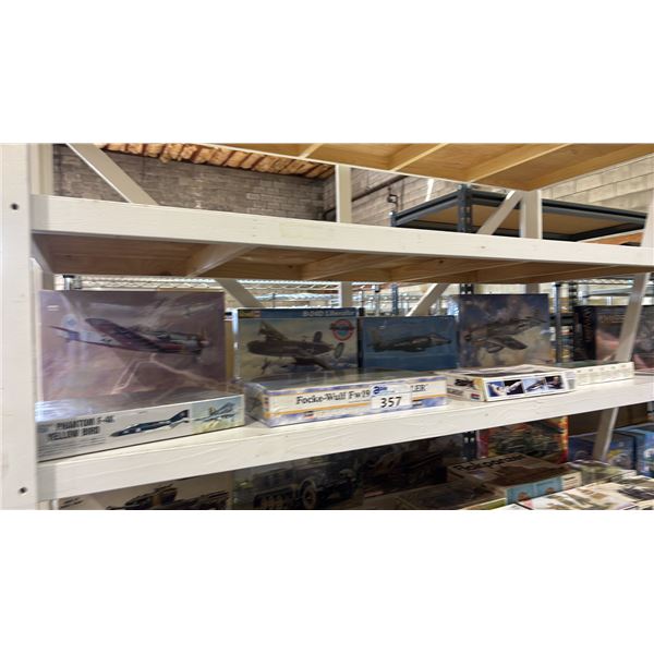SHELF OF ASSORTED AIRPLANE MODEL KITS: HASEGAWA, REVELL, YOUNG ASTRONAUTS & MORE