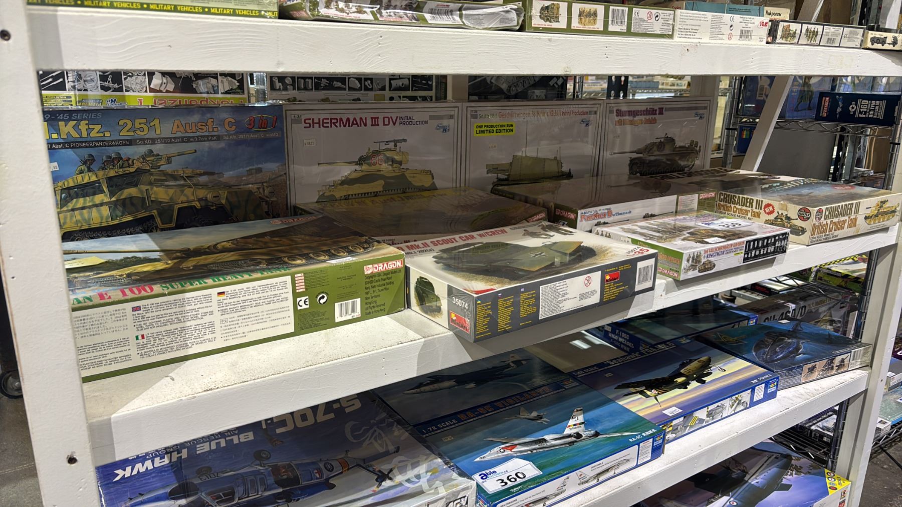 Model Tank Shelf SHELF OF ASSORTED MILITARY TANK MODEL KITS: MINIART, DRAGON, CYBER ...