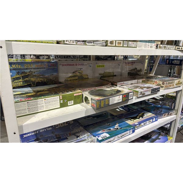 SHELF OF ASSORTED MILITARY TANK MODEL KITS: MINIART, DRAGON, CYBER-LOBBY & MORE