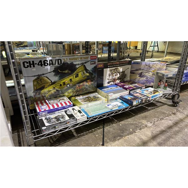SHELF OF ASSORTED AIRPLANE & FIGURE MODEL KITS: