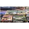 Image 6 : SHELF OF ASSORTED MODEL KITS: AIRPLANE, HELICOPTORS, TANK & MORE